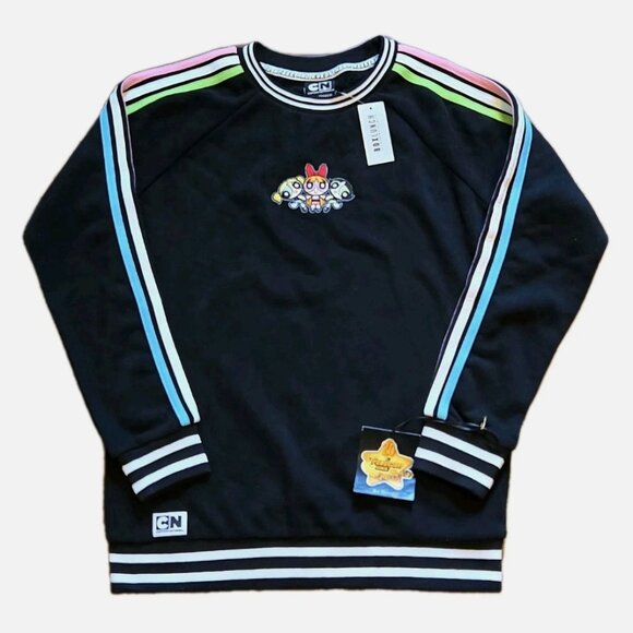 BNWT Powerpuff Girls Retro Striped Black Raglan Sweatshirt, Size S - Picture 5 of 5
